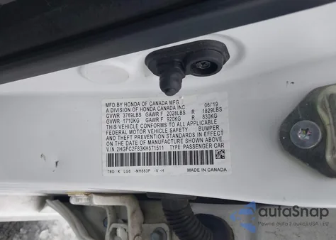 2019 Honda Civic Sport from USA, damaged, VIN 2HGFC2F83KH571511
